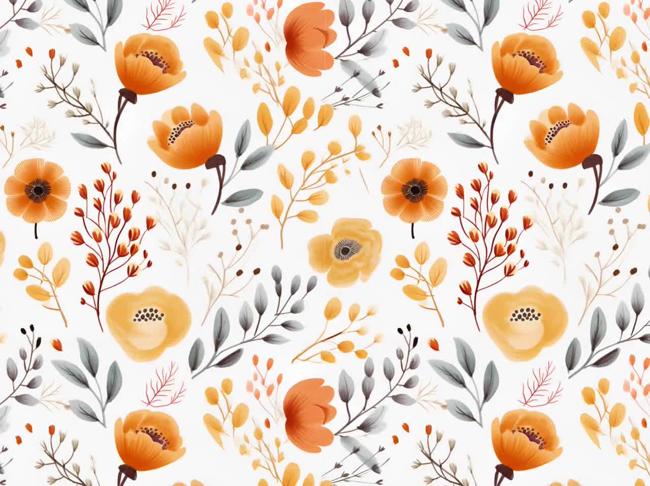 Fall Floral Pattern Kids Fabric Design Fall Floral Print Bundle Autumn Watercolor Flower Fall Textile Design Seamless File Commercial Use