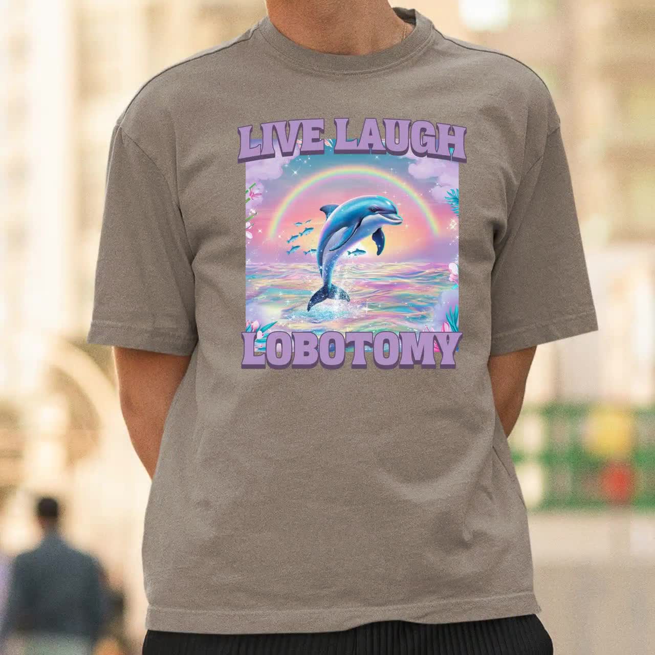 Live Laugh Lobotomy 面白いイルカのミーム T シャツ、おかしなユニ