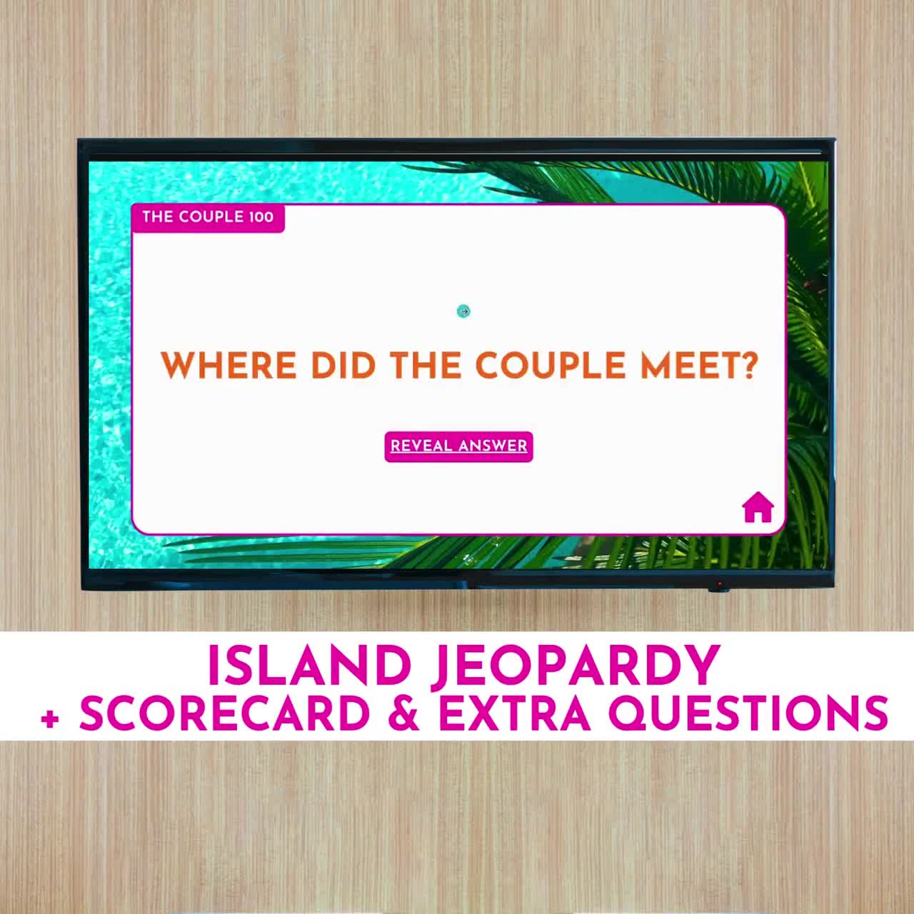 Juego de despedida de soltera Jeopardy de la Isla de Bach: Plantilla editable de Canva (descarga digital), temática de verano tropical video poster