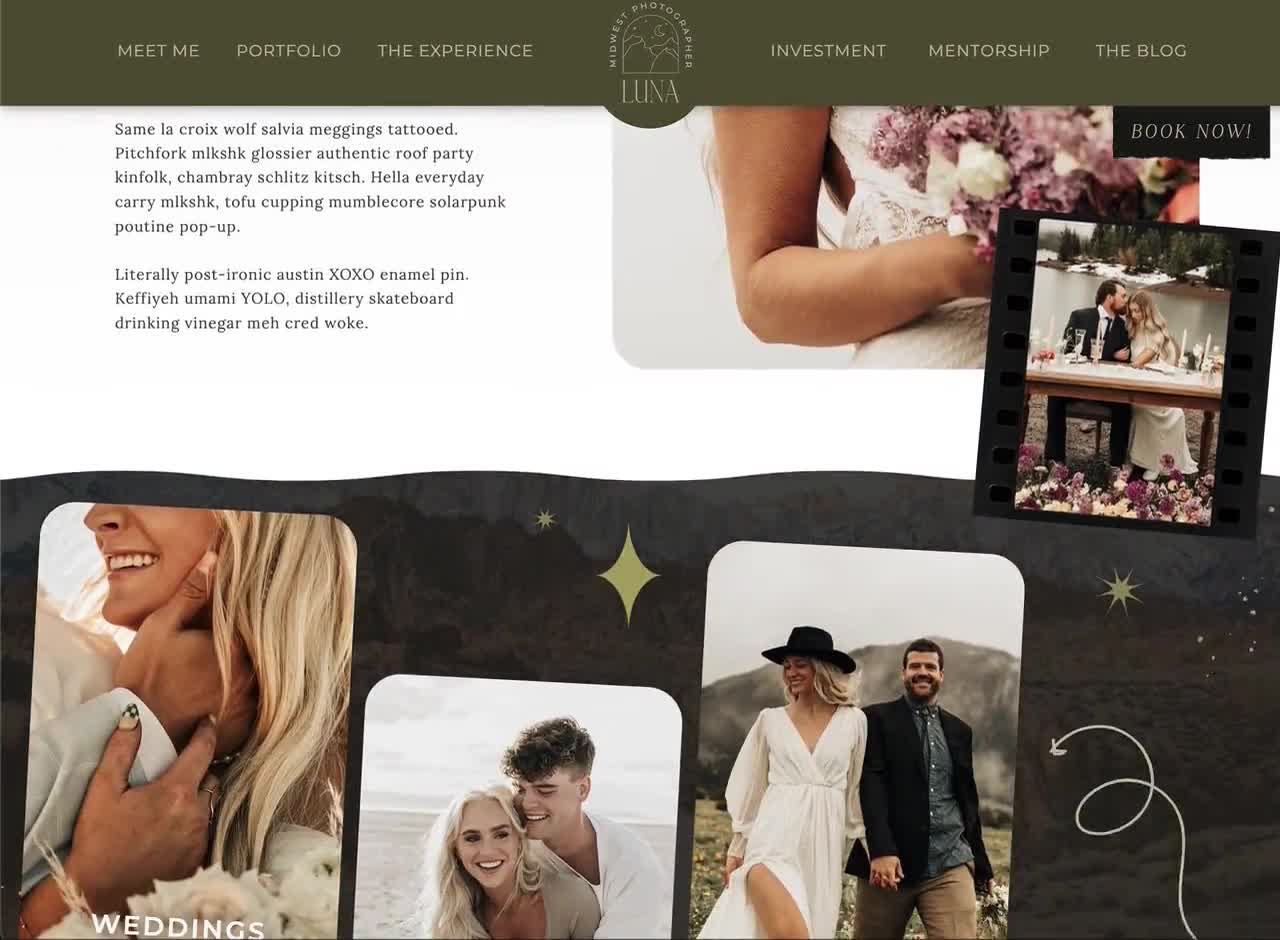 Luna | SHOWIT Website Template Photographer Website Template Photography  Website Showit Website Template for Wedding Professionals PG010