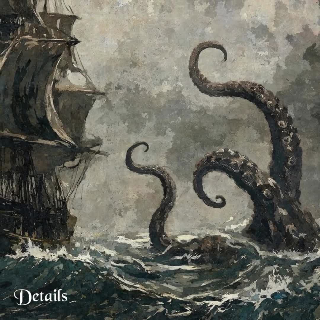 【中古】 クラゲの海に浮かぶ舟 Lure of the Kraken Revised Print,gothic Pirate Ship Art,nautical