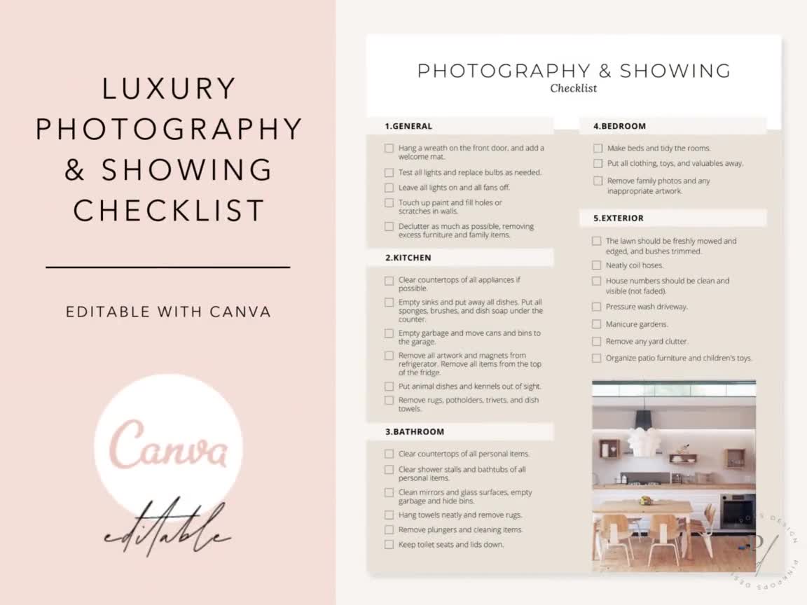 Luxury Real Estate Photography Checklist, Luxury Real Estate Marketing,  Real Estate Photography Checklist, Real Estate Staging Checklist