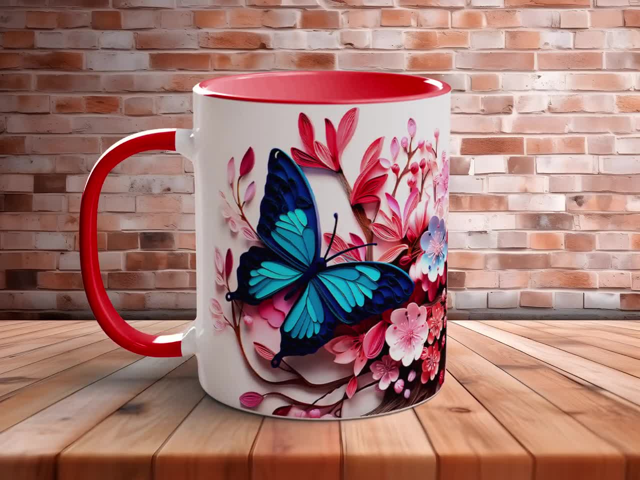 3D Butterfly and Flowers Mug 3D Mug Design Coffee Mug Sublimation 11oz &  15oz Mug Sublimation Wrap Cricut Mug Press Wrap 3DM01 