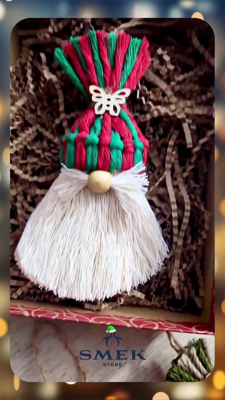 Handmade Christmas Gnome Ornament in Macrame | Scandinavian Holiday Decor | Boho Tree Decoration | Rustic Christmas Gift video poster