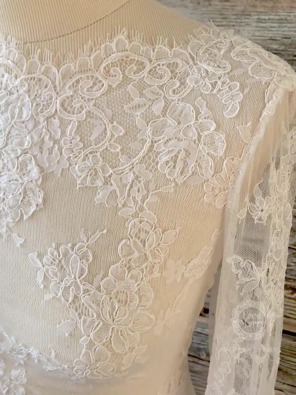 ★LANG&LU★ MAGNOLIA Lace TopMagnoliaGREY MAGNOLIA #3 / Elegant Lace Bridal Top With Long Sleeves
