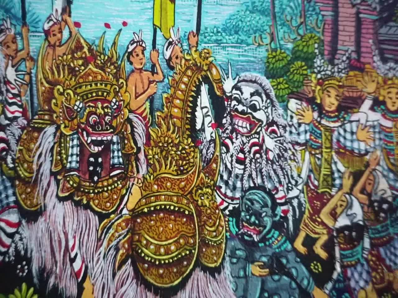 バリ島 バロンダンス 絵画 額装 アート バリ島のバロンダンスの絵画 - 壁アート - Etsy 日本
