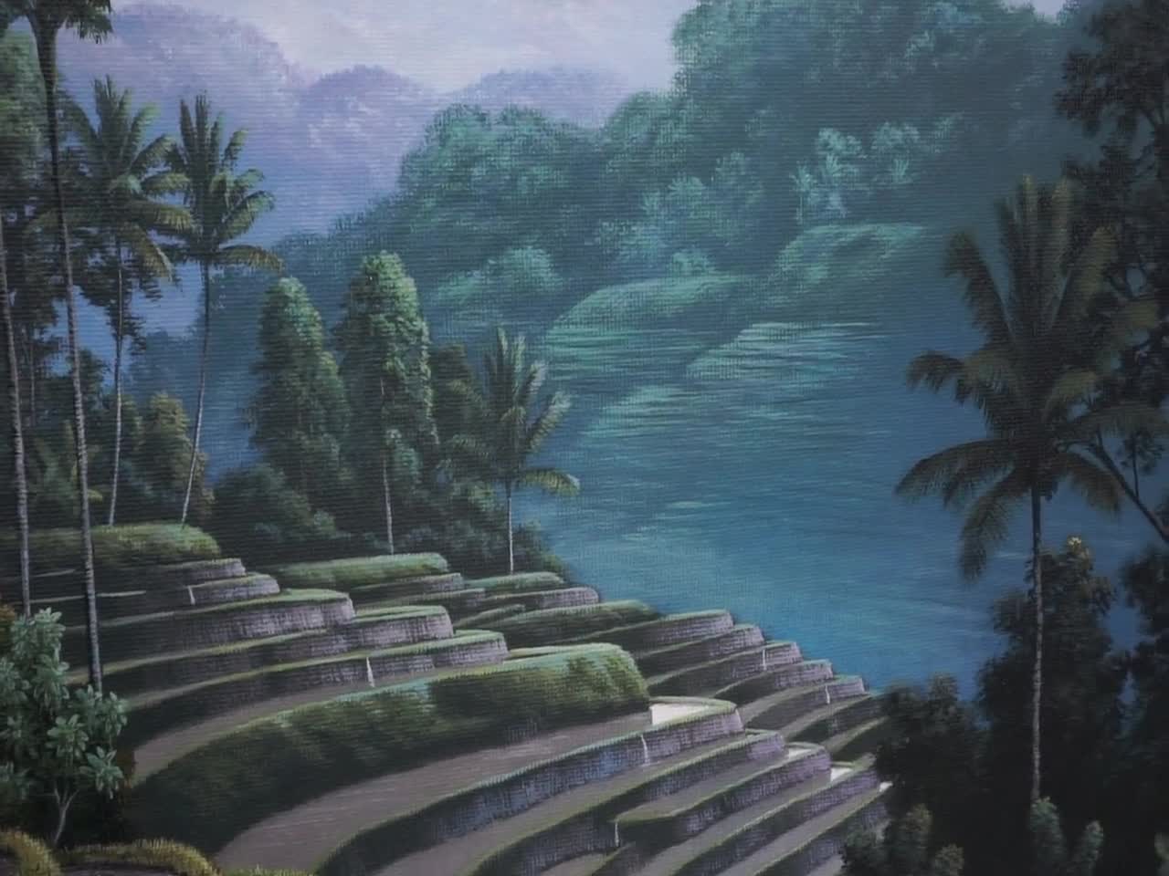 バリ島の田んぼの油絵 - ウブドの風景画 - Etsy 日本