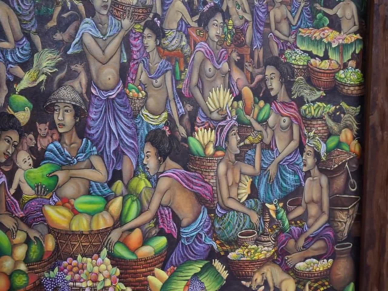 神話的　アート作品　バリ島　ウブド　絵　絵画　額縁　サインあり 心に残るバリアート』に出会える!【ウブド4つの美術館】 神話的 アート