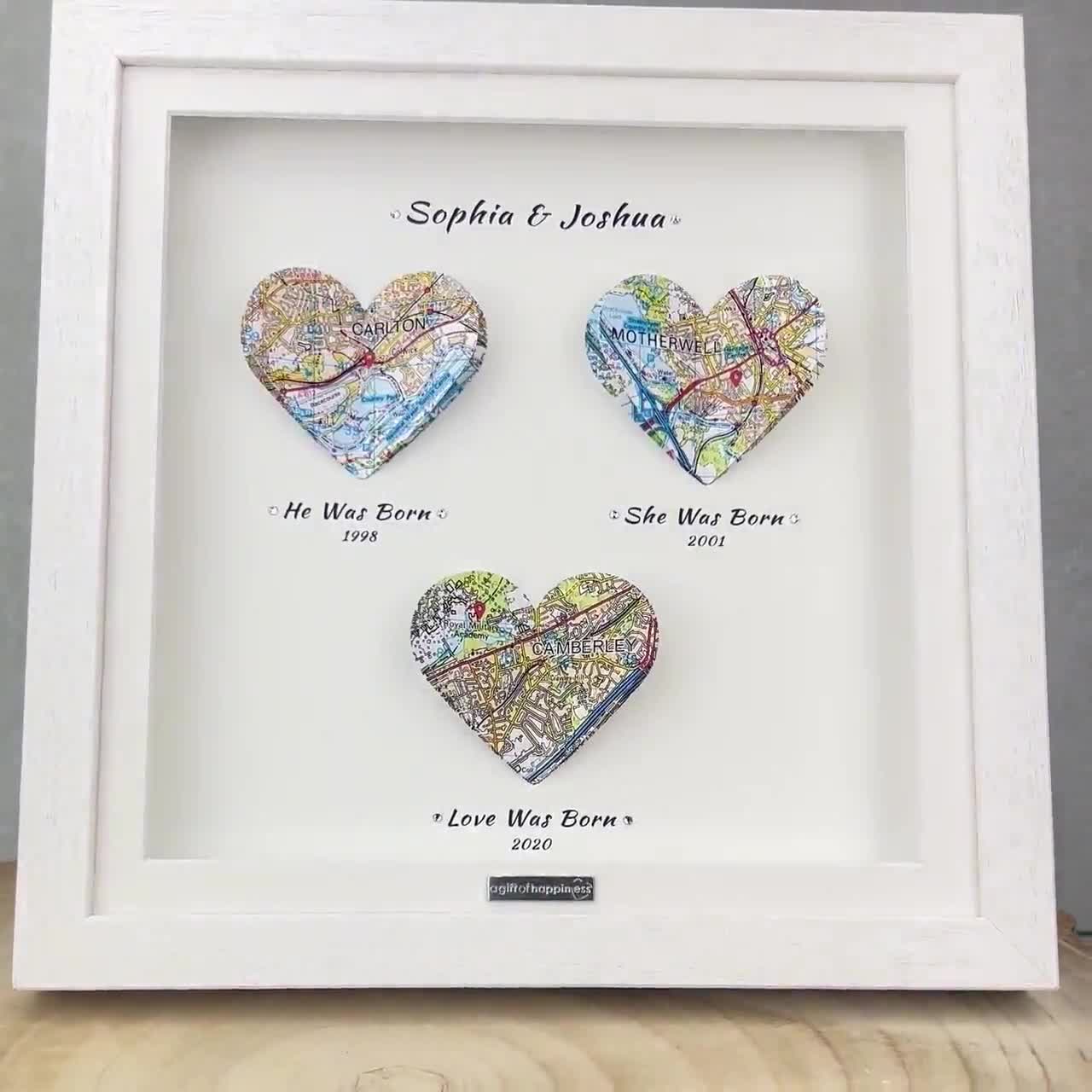 Regalo mappa Regalo di San Valentino per moglie o marito, regali  personalizzati per San Valentino, ricordi mappati, bellissima cornice regalo.  Personalizzato, fatto a mano -  Italia