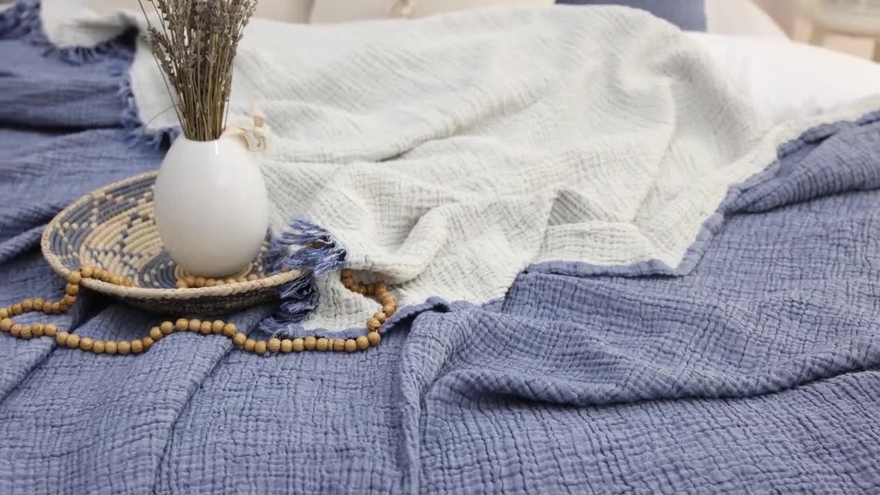 Copriletto In Mussola Di Cotone 180x220cm - Extra Morbido, Per Letto O Divano, Grigio - Foto 6