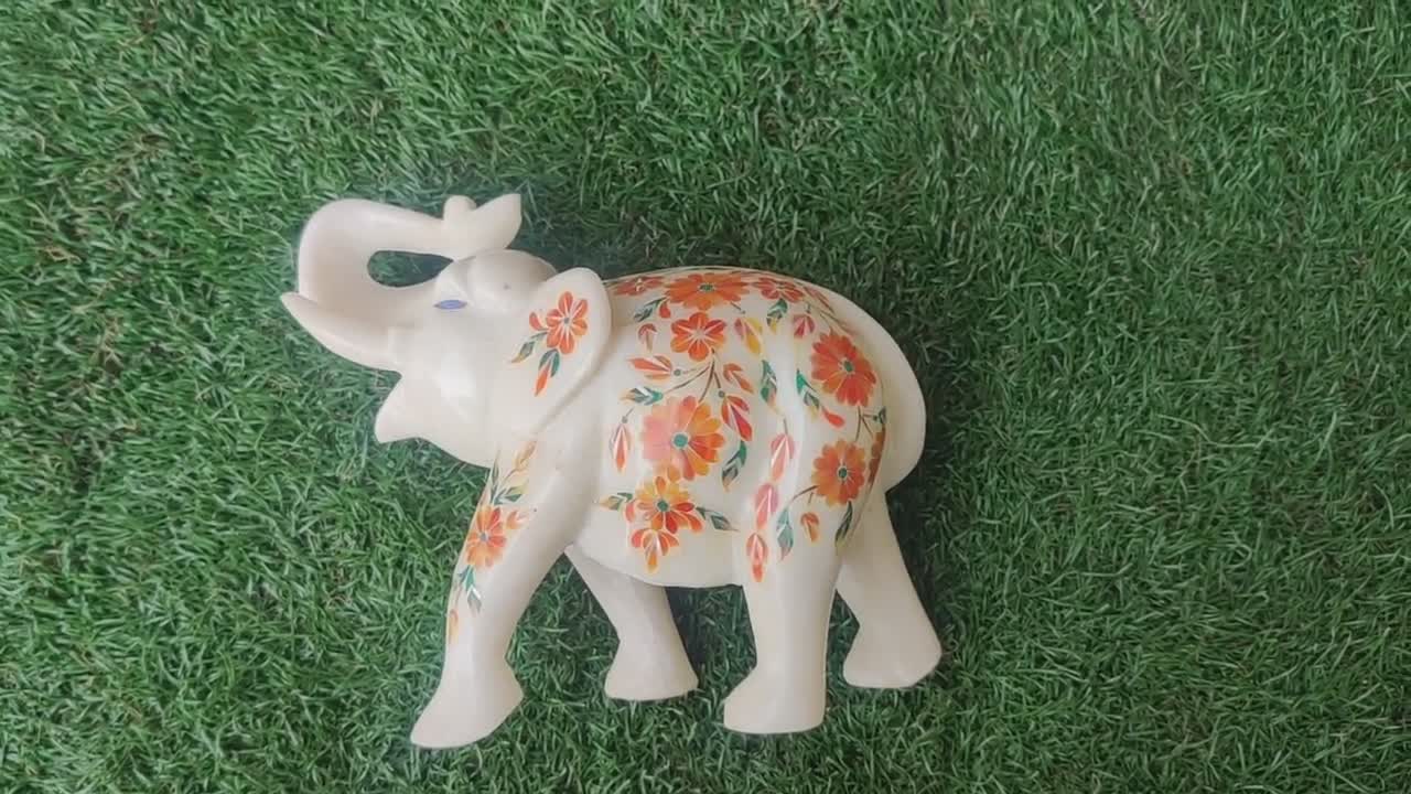 象嵌大理石象像：手作りインド装飾（16 cm） - Etsy 日本