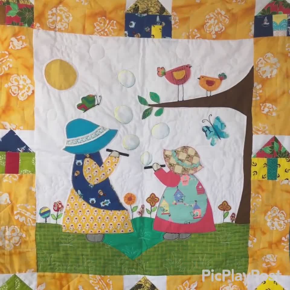 Panel Quilt PDF Pattern, Sunbonnet Sue Sisters Bubbles in the Park Quilt  Panel Pattern. Hat Girl Applique Pattern, Sunbonnet Sue Applique -   Israel