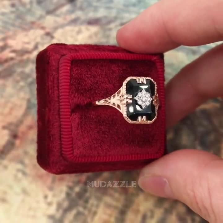 Unique Design Natural Onyx Ring// Antique Black Agate