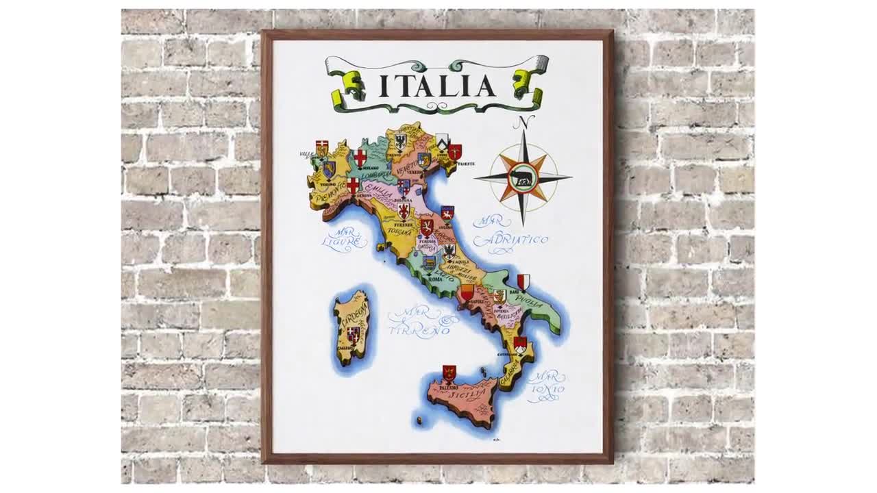 イタリアの楽しい地図 - デジタルダウンロード印刷可能なヴィンテージ
