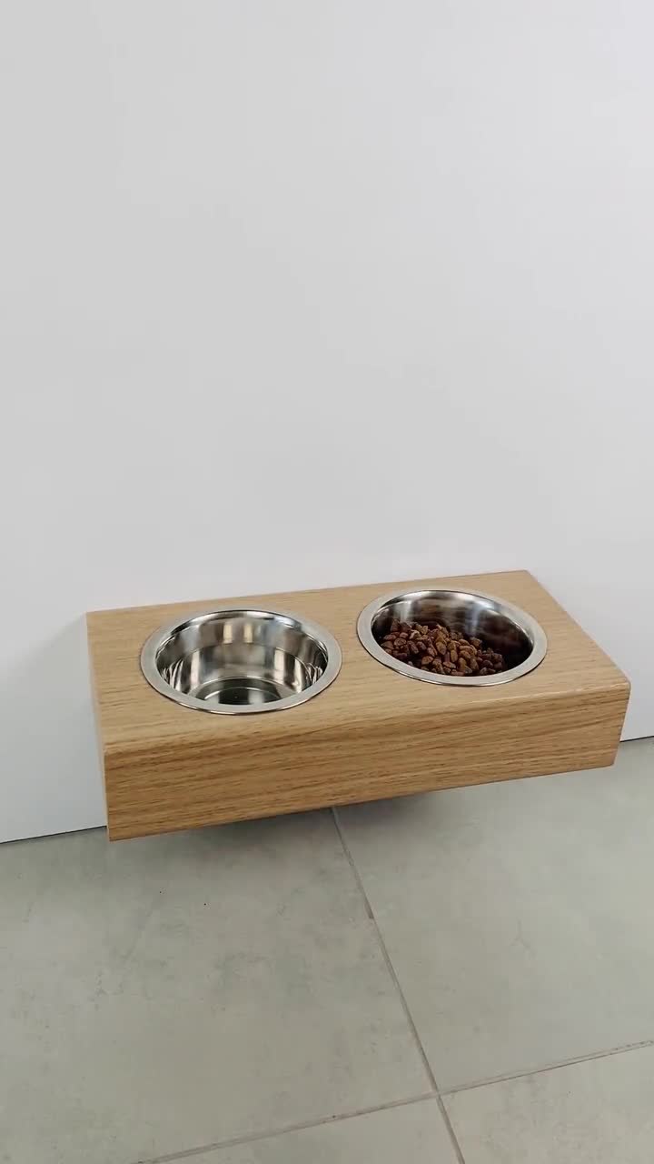 Floating Wooden Raised Food Stand, Medium Dog Feeding Station, Whippet  Furniture, Hanging Pet Bowls 