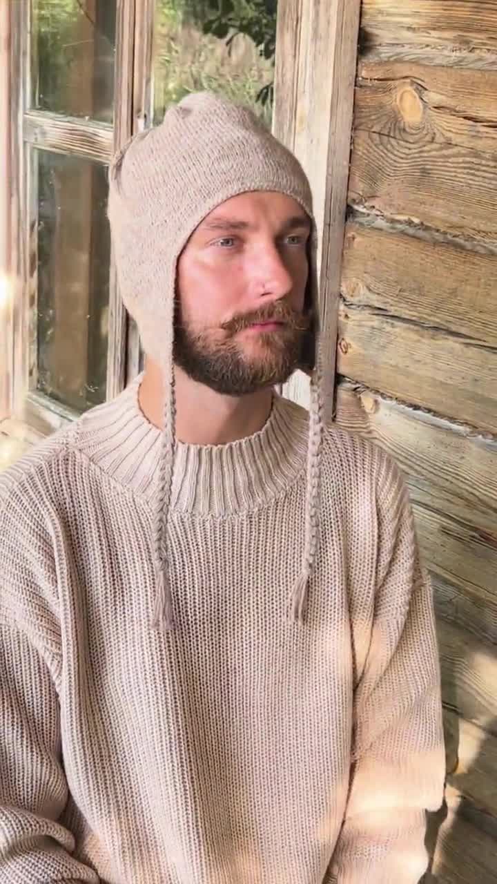 Woolen Cap With Ear Flaps 100% Alpaca Wool Knitted Men pic