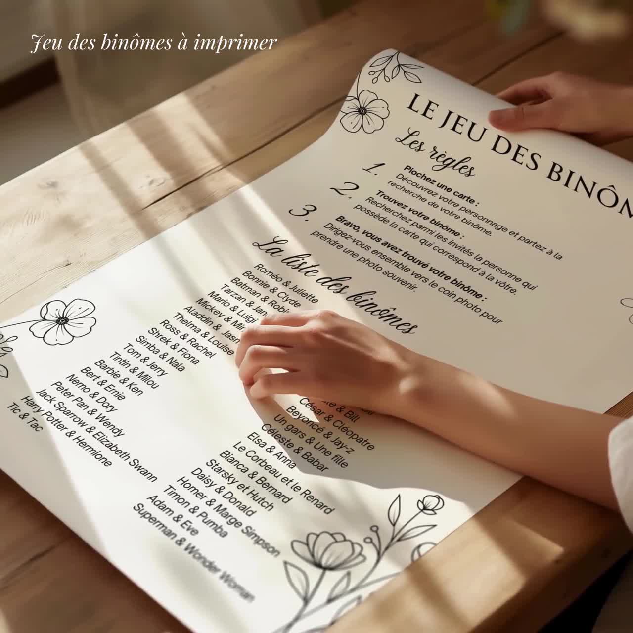 Jeu Des Binômes : Animation De Mariage Prêt à Imprimer Jusqu'à 96