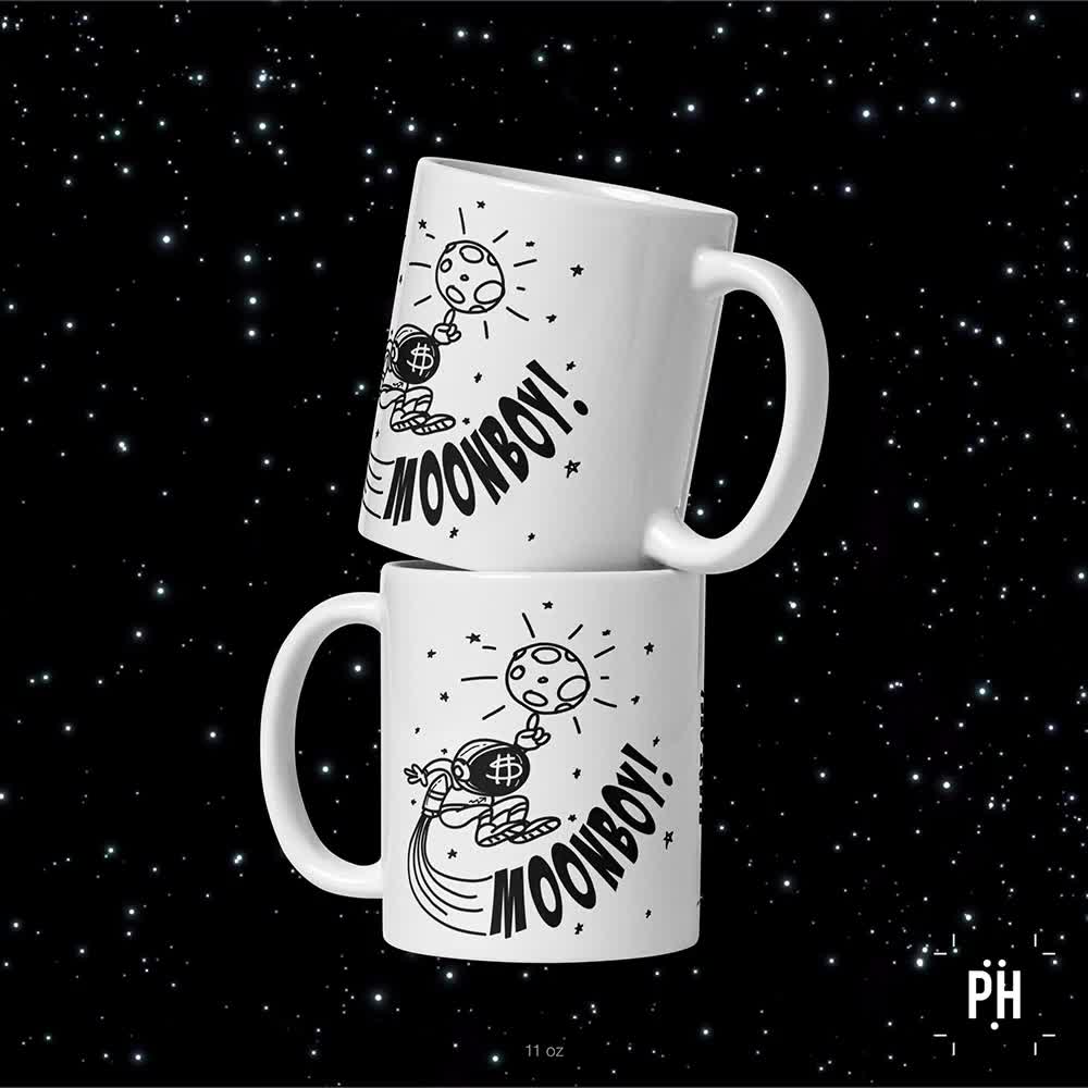 MOONBOY! Crypto White Glossy Ceramic Mug | Available in 11, 15 and 20 oz