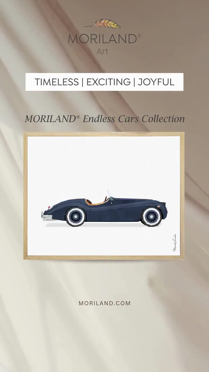 Turquoise Classic Car With Surfboard Poster, Nursery Wall Decor