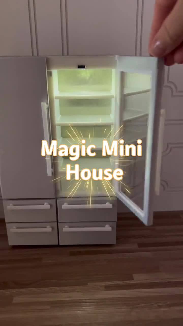 Real Working Miniature Double Door Fridge With Cooler Lights Drawers  Transparent Door 