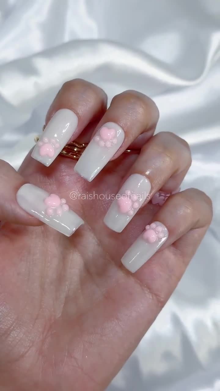 かわいい猫の足跡ネイル、3Dネイルアート、手作りの高級ネイル - Etsy 日本