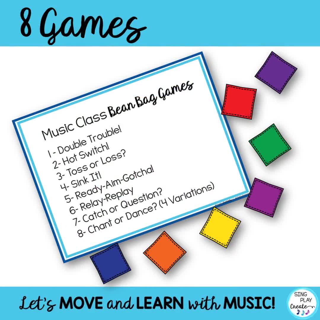 Music Class Bean Bag Games-Assessment, Review, Brain Breaks K-6