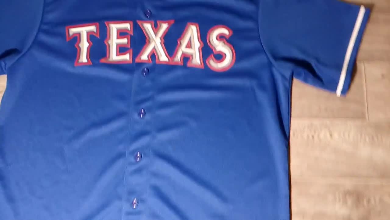 MLB Texas Rangers Baseball MAJESTIC Blue 2 Button Sportswear Shirt Top Sz  XL