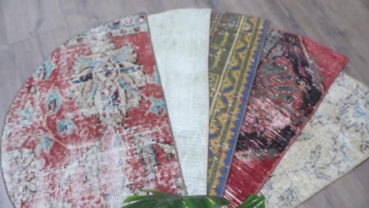 半円形キリム玄関マット - ハンドメイドヴィンテージトルコラグ