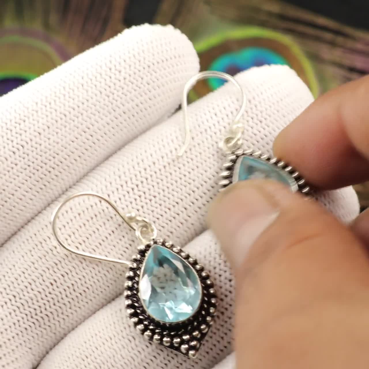 Orecchini pendenti in argento sterling con diopside cromato e granato rodolite - Italia