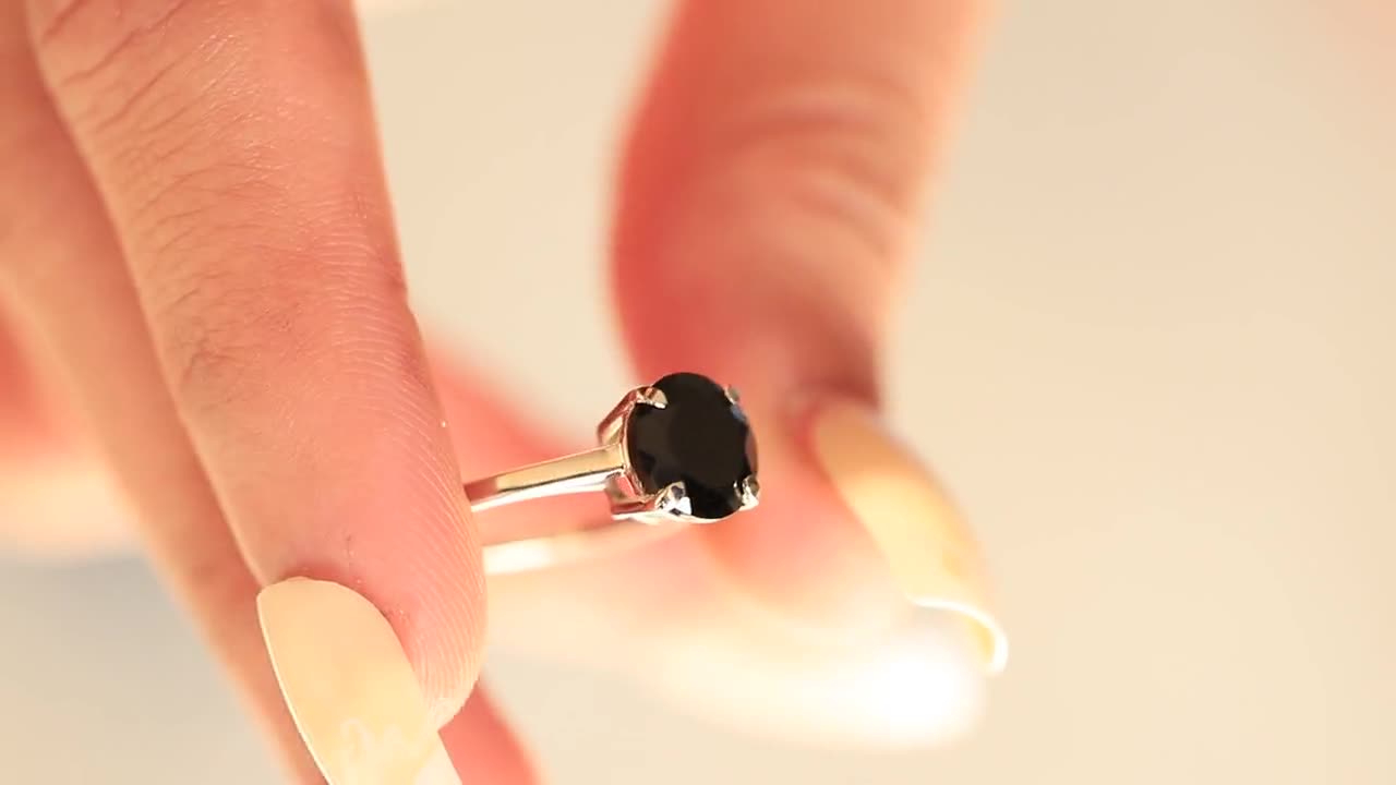 Black Onyx Round Cut Ring, 925 Sterling Silver Ring, Wedding