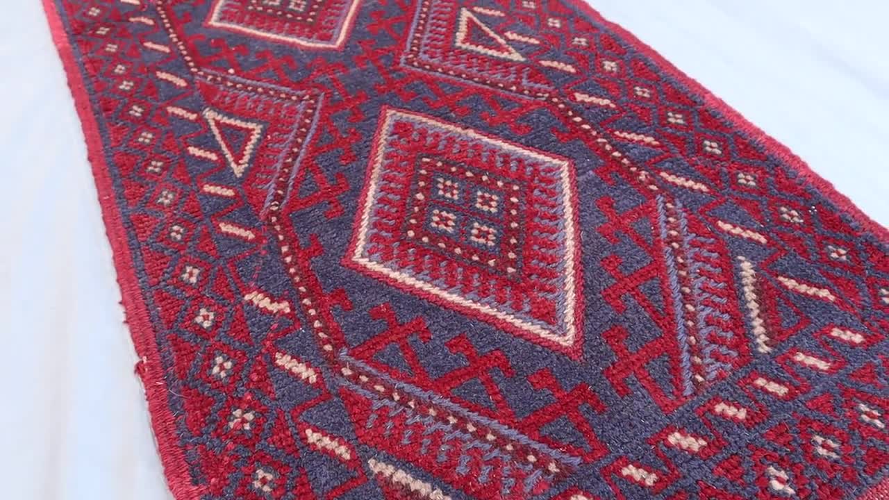 ヴィンテージ アフガン ランナーラグ、トライバル ジオメトリック