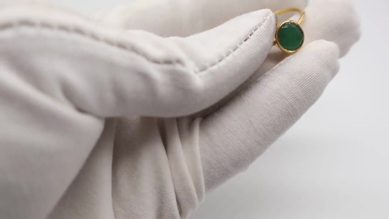 Bague Vintage Argent 925, émeraude Créée Plaqué Or, Faite Main, Taille 7