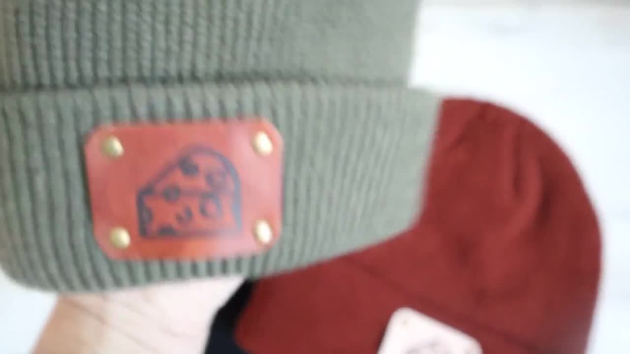 fana＊ Cheese Chunk Beanie With Leather Patch - Cheese Head Knit Hat