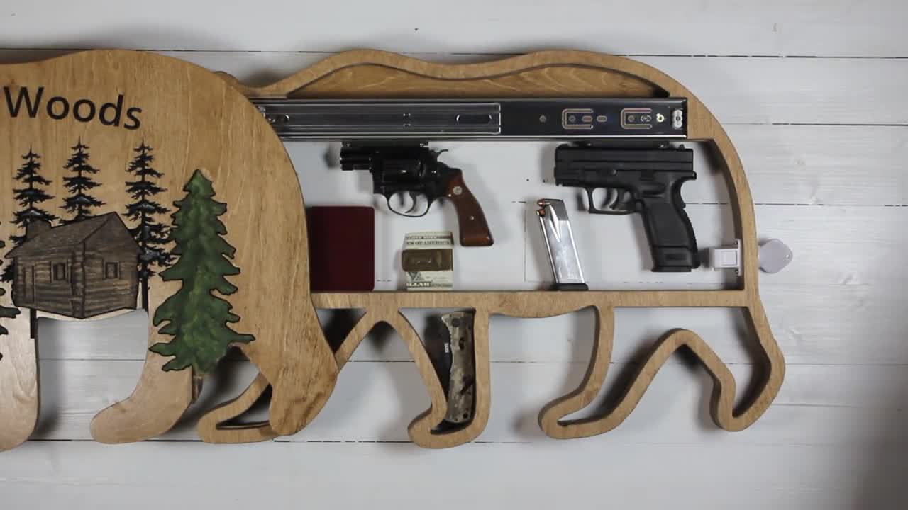 Floating Shelf With Hidden Gun Storage and Personalized Key, 23 Inch Shelf  With Hidden Compartment, Rustic Gun Concealment Furniture 