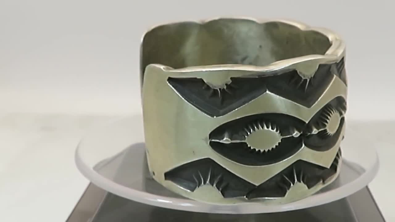 Vintage Sterling Silver Navajo Cuff Bracelet by Nora Tahe