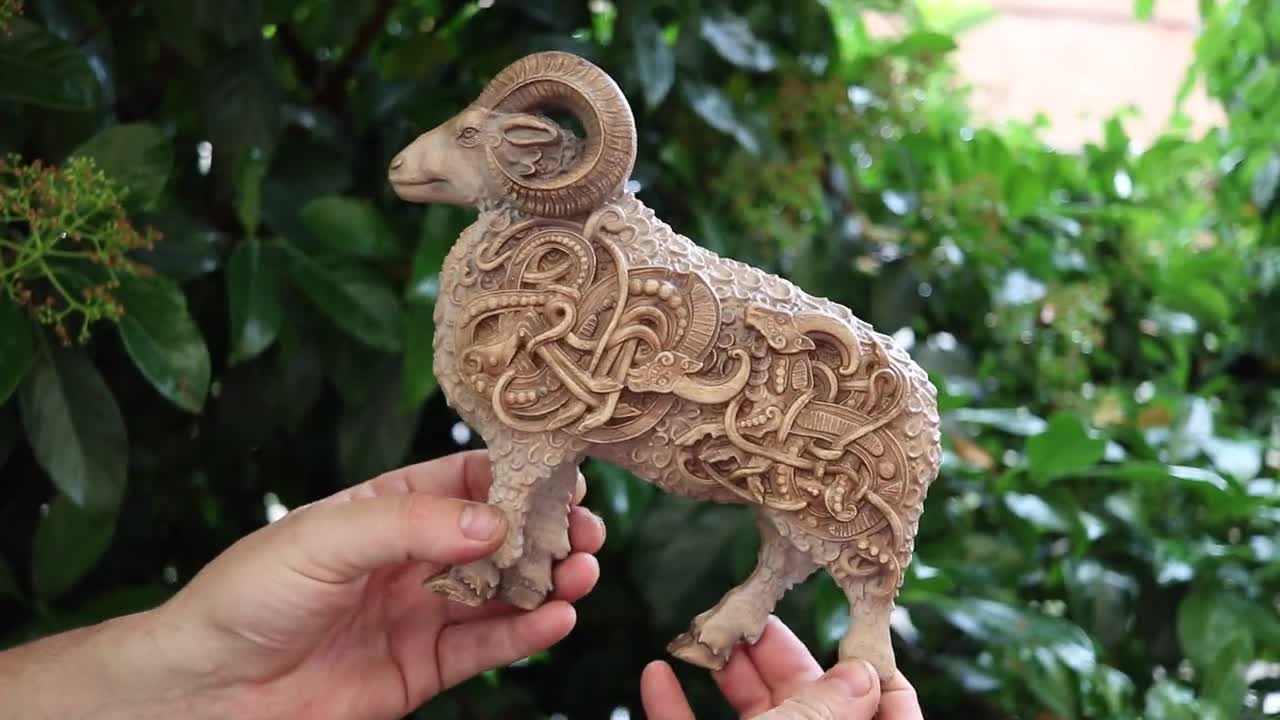 Ram Sculpture: Norse Viking Decor, Celtic Knot - Etsy