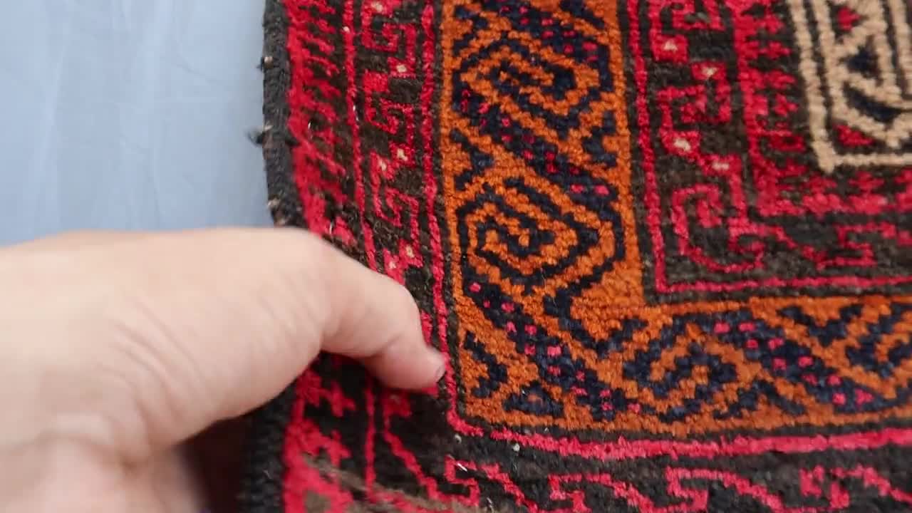 手織りウールのアフガン祈祷用ラグ：トルクメン族のデザイン、2.8 x