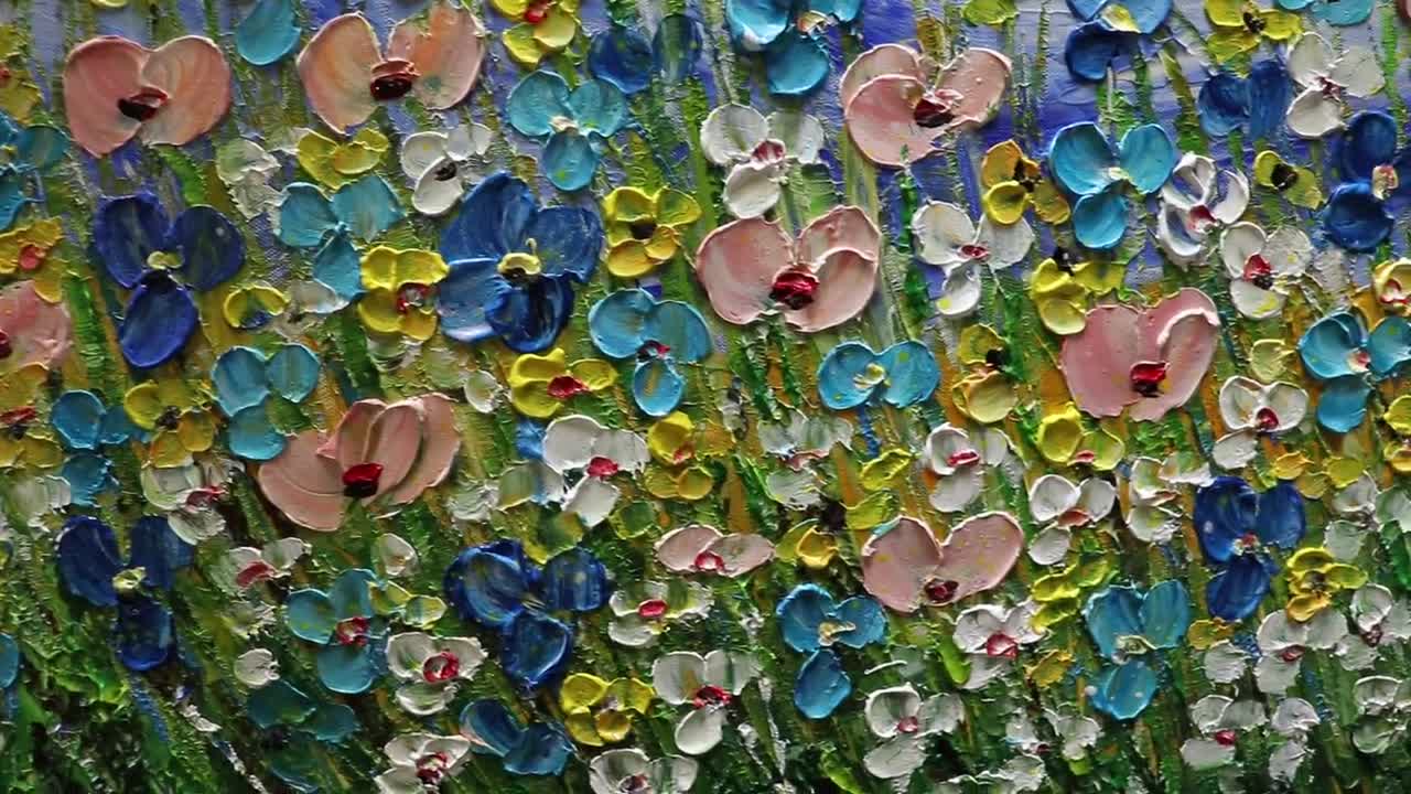 Fresh Flowers Bouquet Original Impasto Painting Canvas Art by Luiza Vizoli  Square Canvas Textured Heavy Texture