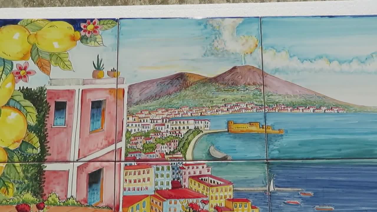 タイル　絵画　ヴィレロイボッホ　アンリオ　カンペール Hand Painted Napoli Tile Mural – Italian Amalfi Coast Landscape - Etsy