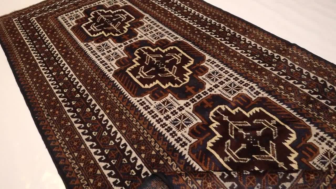 1950年代アンティークアフガンラグ 3'5x6'6 ヴィンテージトルクメン
