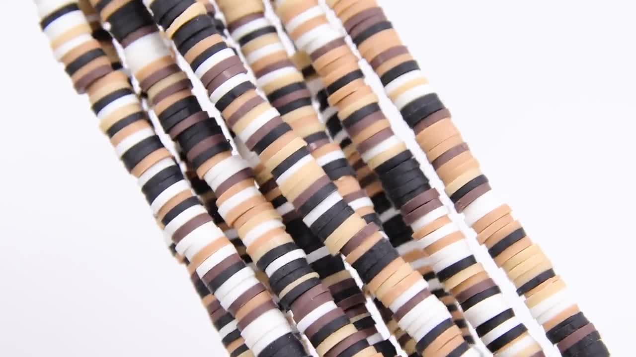 6 mm Clay Flat Beads, Black Tans Beige White Heishi Mix beads in