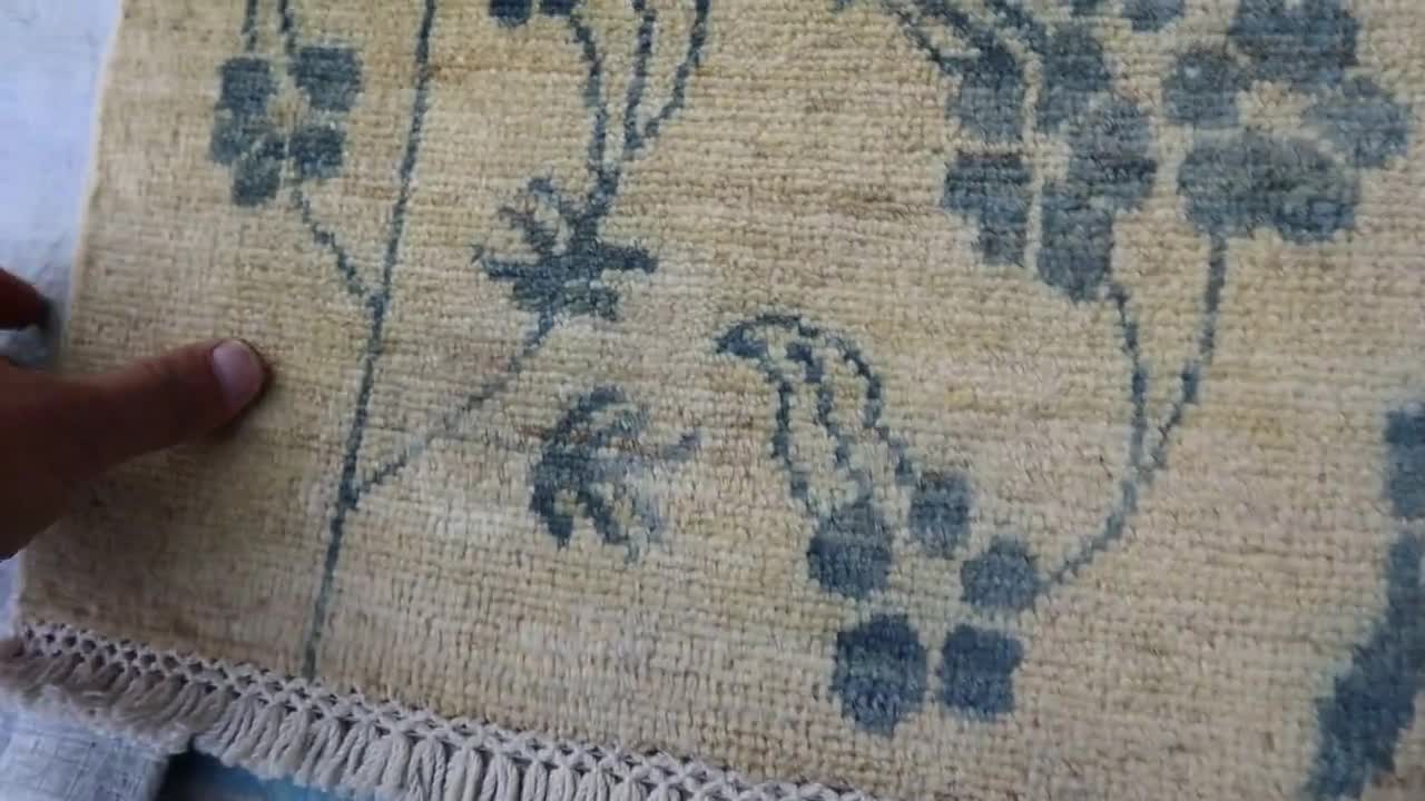 ギャッベ ベージュブルー ラグ 6x9、トルクメン ハンドメイド 落ち着い