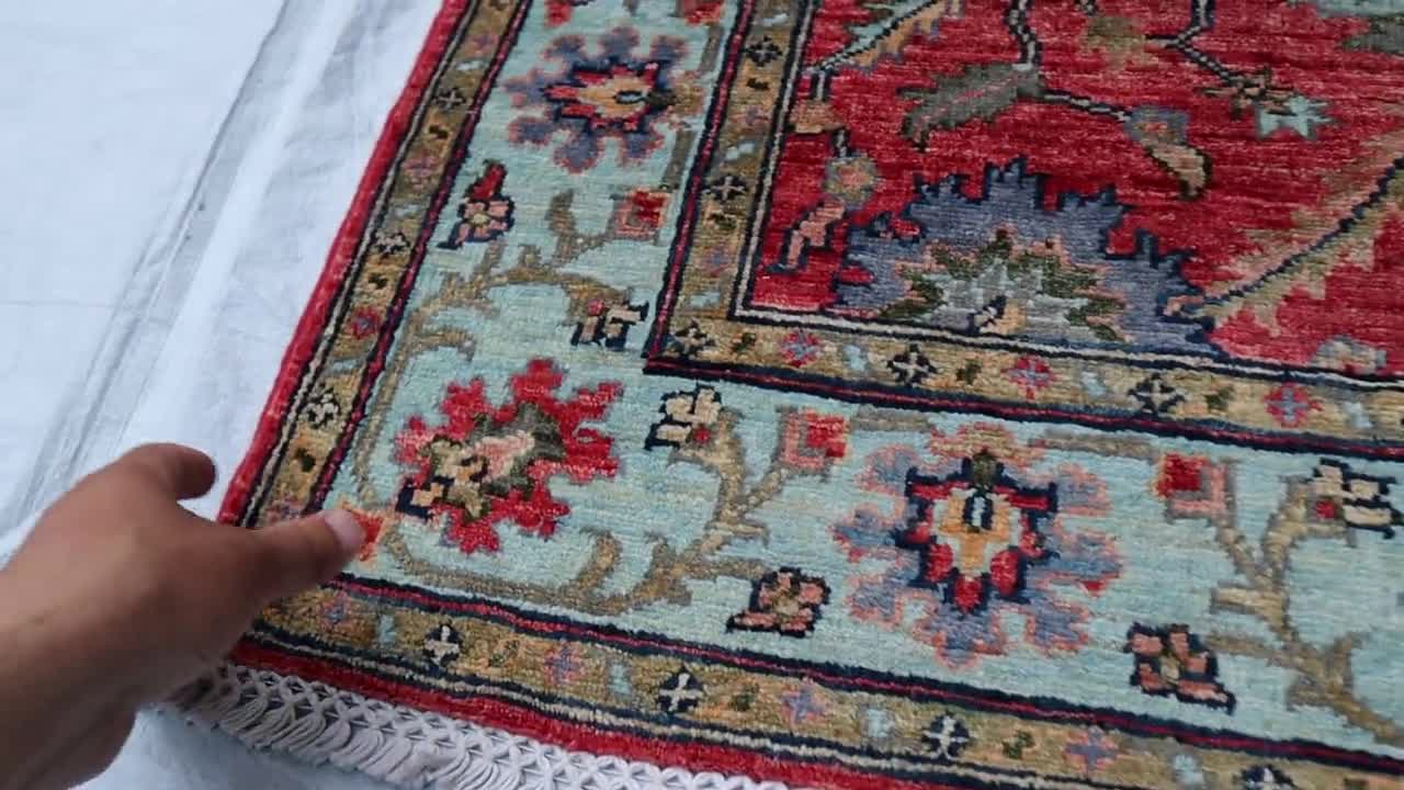 3x4 Red Blue Floral Handmade Area Colorful Afghan Rug, Small