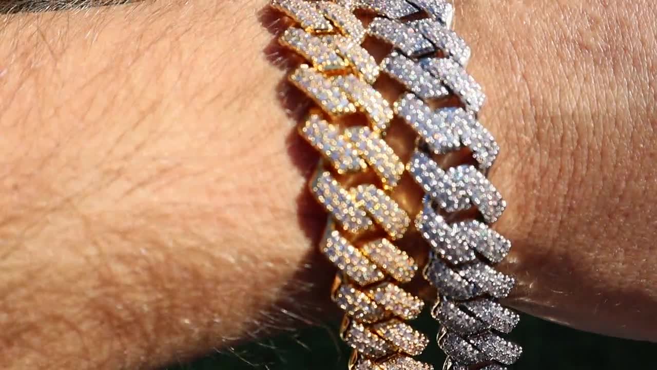 Prong Miami Cuban Link 14k Gold Bracelet Lab CZ VVS Heavy