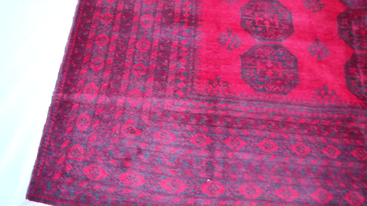 アンティーク アフガニスタン レッド ラグ 8x10: ハンドメイド ウール