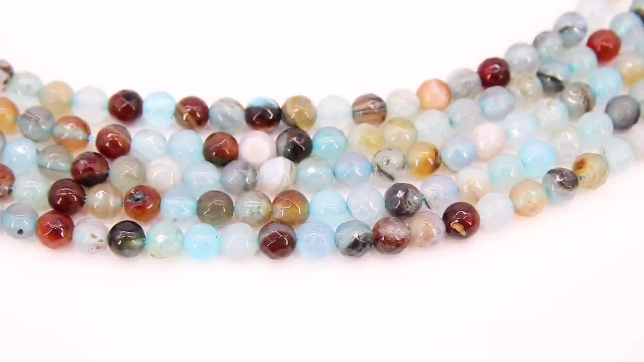 Sky Blue Multi Color Agate Beads, Faceted Brown and Baby Blue Blended Beads  BS #211, sizes in 6 mm 15 inch FULL Strands