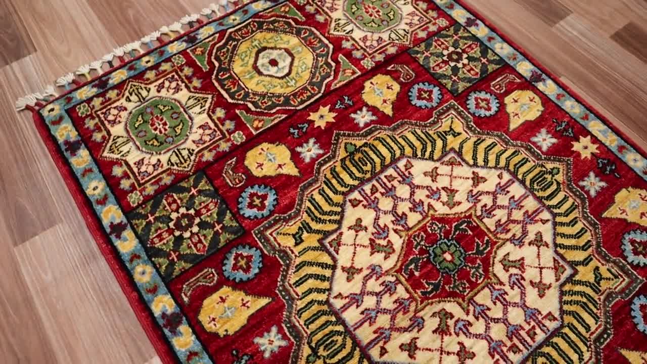 Red Kazak 3x4 Ft Fine Quality Area Rug Afghan Hand Knotted
