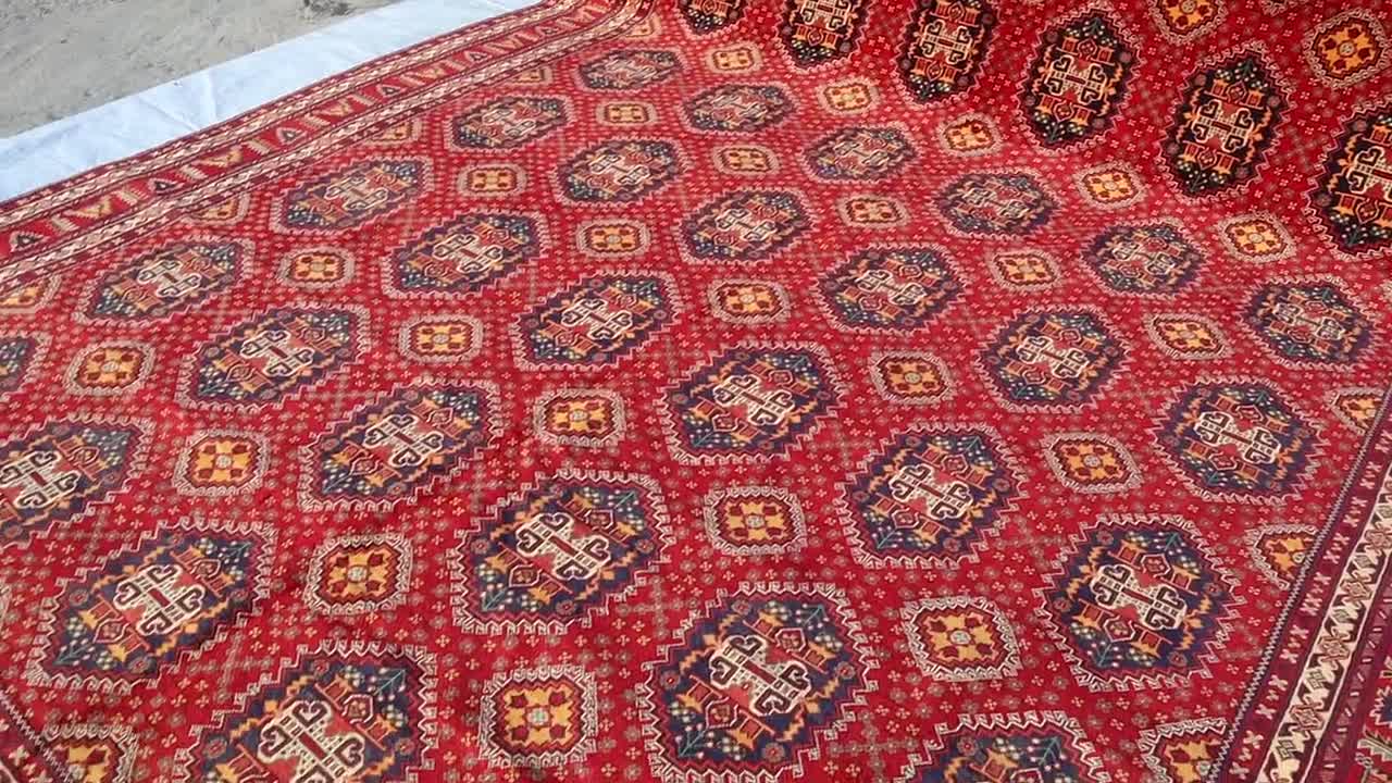 10x13 Extra Large Antique Bukhara Rug, Afghan Hand Knotted Wool Area Rug,  Turkmen Tribal Rug, Oriental Bokhara Rug, Bedroom, Living Room Rug