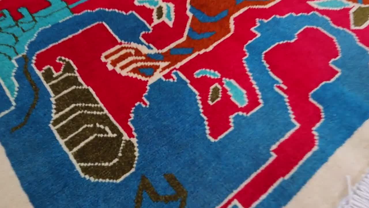 Afghan Hunting Red Rug, 3x6 Handmade Wool Rug, Organic Dye Rug