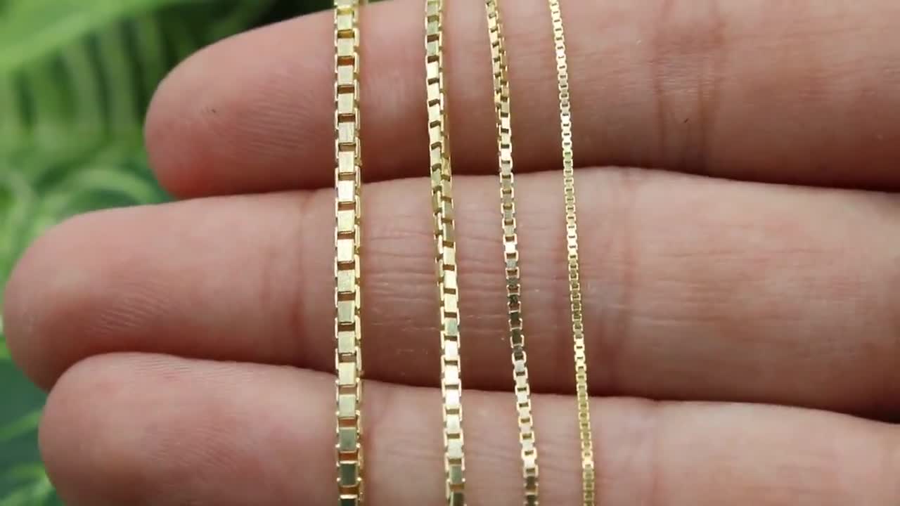 10K Solid Yellow Gold Box Chain Necklace, 14